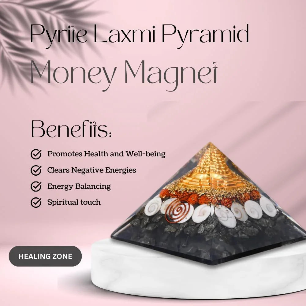 HEALING ZONE Pyrite Pyramid Original - Money Magnet Pyrite Pyramid - Gomti Chakra Original Shree Yantra Laxmi Pyramid,Home Decor, Home Decor Items, Pyrite Laxmi Pyramid, Gift, Wealth Pyramid