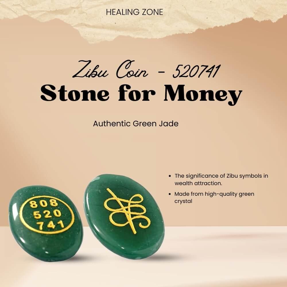 HEALING ZONE Zibu Coin Original Green Aventurine Stone-Green Jade Crystal Stone Pre-Energized for Good Luck Prosperity and Positivity in Money Love and Relationship- 808 520 741 Zibu Coin