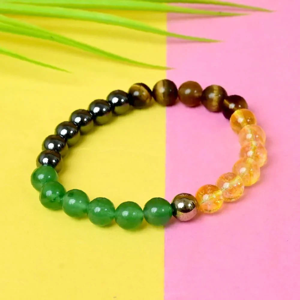 HEALING ZONE Money Magnet Bracelet for Attracting More Money, Wealth, and Prosperity - Unisex Reiki Healing Crystal Bracelet with Citrine, Pyrite, Tiger Eye, Green Aventurine, and Hematite - Pack of 1 - HEALING ZONE