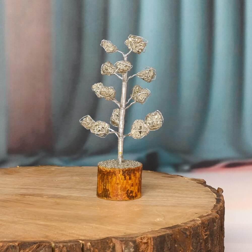HEALING ZONE Pyrite Crystal Tree for Money - Pyrite Stone Original Tree for Home, Office, Wealth, Confidence, Vastu Correction, Positive Energy, Reiki Healing and Good Luck - 11 Beads