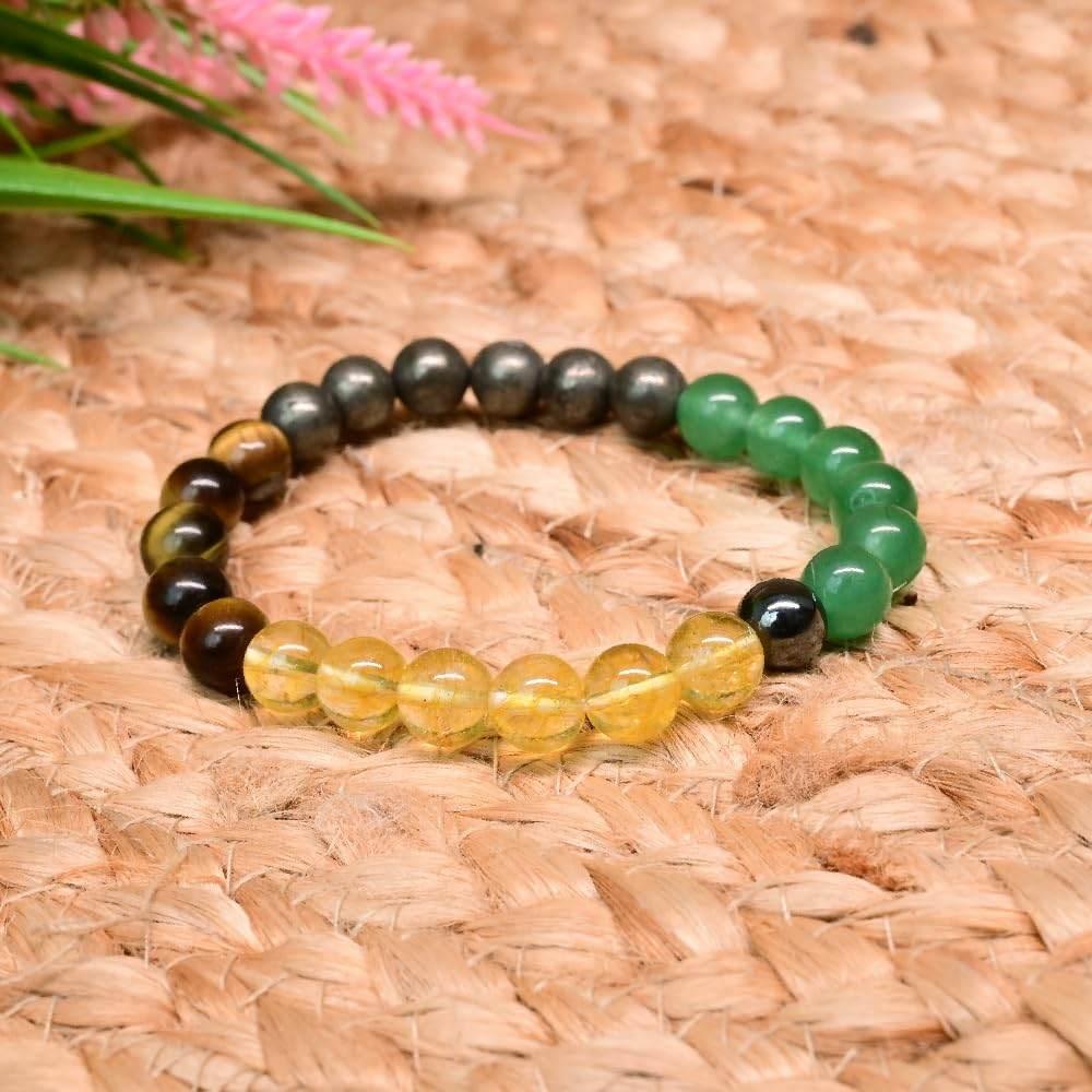 HEALING ZONE Money Magnet Bracelet for Attracting More Money, Wealth, and Prosperity - Unisex Reiki Healing Crystal Bracelet with Citrine, Pyrite, Tiger Eye, Green Aventurine, and Hematite - Pack of 1 - HEALING ZONE