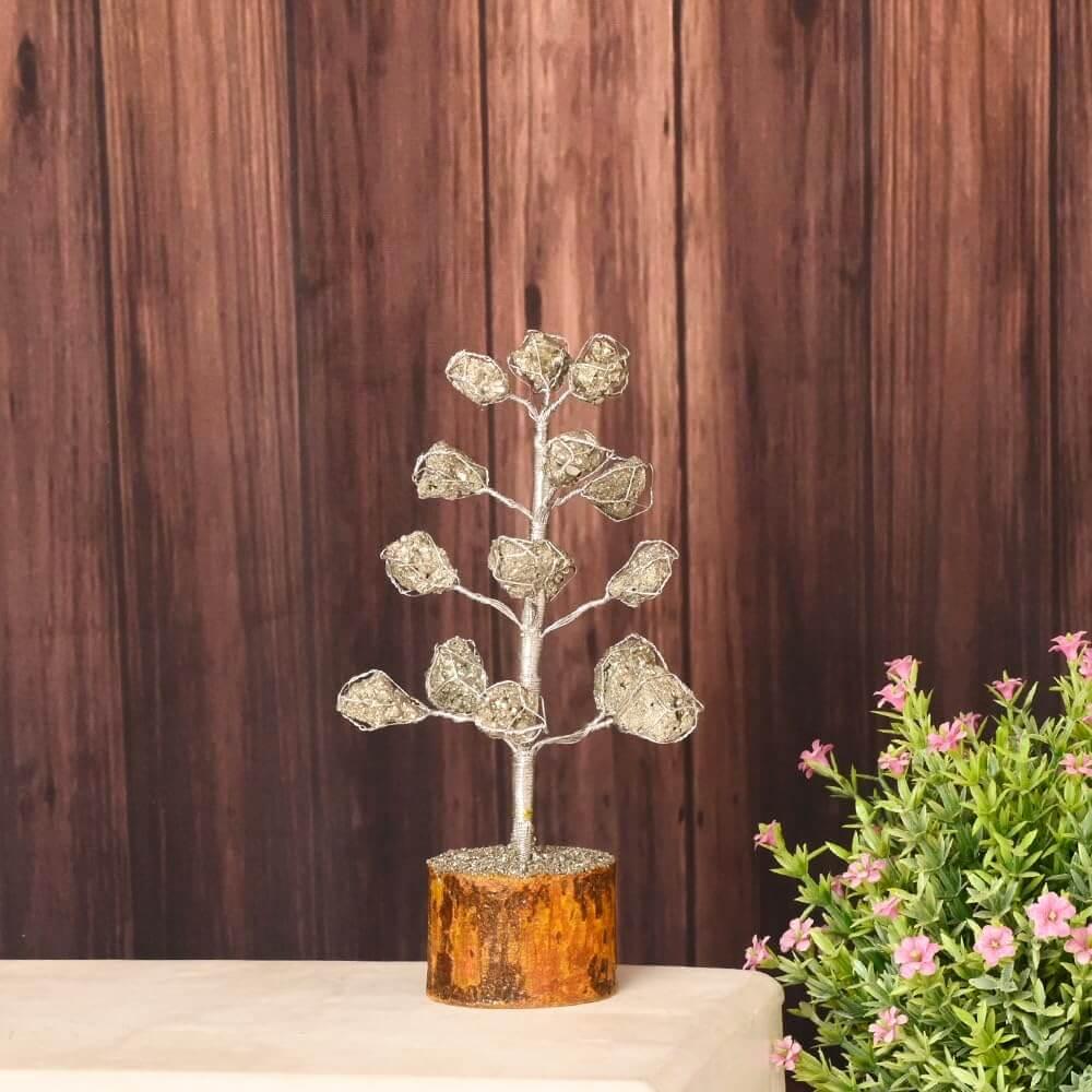 HEALING ZONE Pyrite Crystal Tree for Money - Pyrite Stone Original Tree for Home, Office, Wealth, Confidence, Vastu Correction, Positive Energy, Reiki Healing and Good Luck - 11 Beads