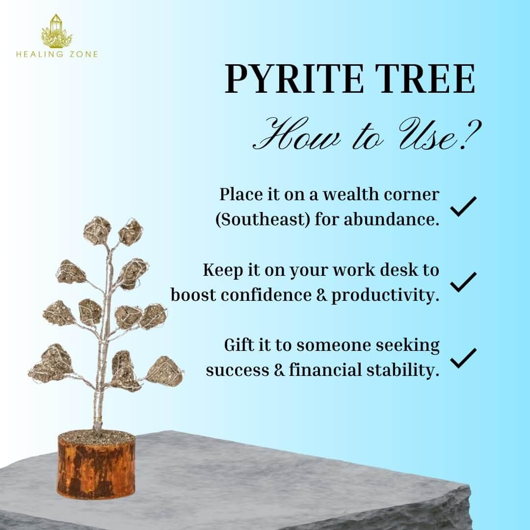 HEALING ZONE Pyrite Crystal Tree for Money - Pyrite Stone Original Tree for Home, Office, Wealth, Confidence, Vastu Correction, Positive Energy, Reiki Healing and Good Luck - 11 Beads