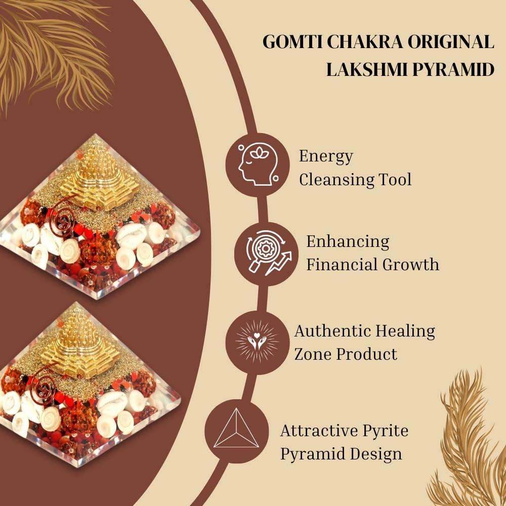 HEALING ZONE Laxmi Pyramid Original, Rudraksha, Gomti Chakra Original Lakshmi Pyramid - 75 mm Pyramid for Diwali Gifts, Vastu Items for Home, Pyramid vastu for Home, Home Decor Items, Puja Items - HEALING ZONE