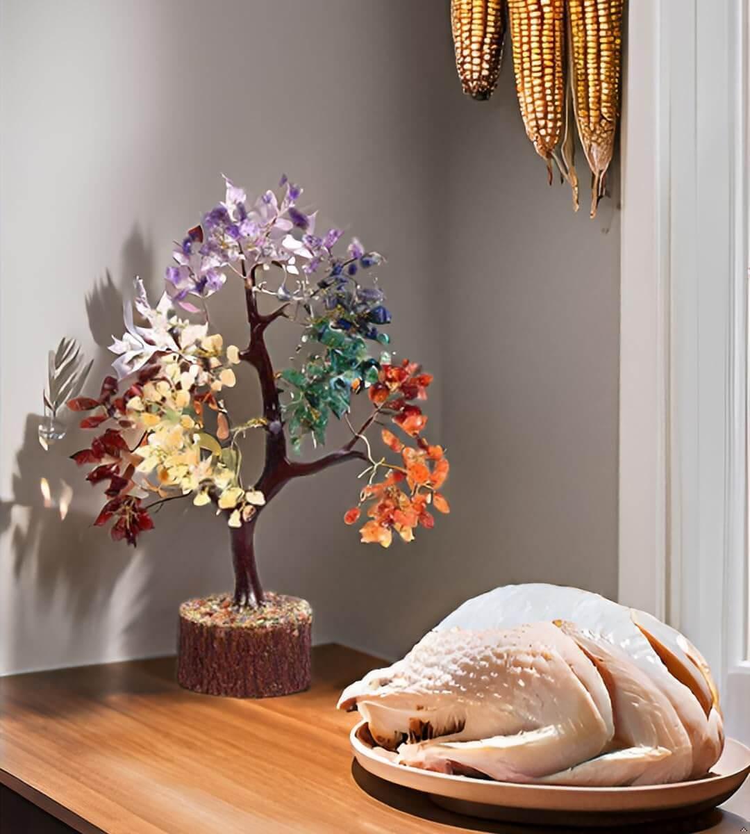 HEALING ZONE 7 Chakra Crystal Tree with Free Protection Bracelet | Natural Healing Crystals for Positive Energy, Spiritual Growth & Protection | Handmade Feng Shui Bonsai Tree for Home Décor & Gifting - HEALING ZONE