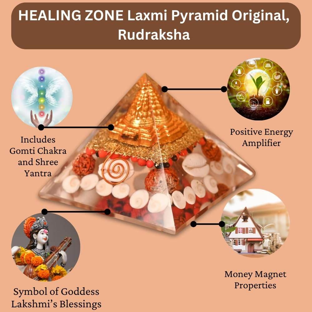 HEALING ZONE Laxmi Pyramid Original, Rudraksha, Gomti Chakra Original Lakshmi Pyramid - 75 mm Pyramid for Diwali Gifts, Vastu Items for Home, Pyramid vastu for Home, Home Decor Items, Puja Items - HEALING ZONE