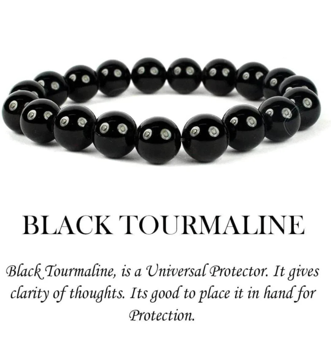 Black Tourmaline Stone Bracelet for Men & Women | Reiki Crystal Healing Bracelet | Protects Against Negative Energy | 8mm Beads | Unisex Stretchable Design - HEALING ZONE