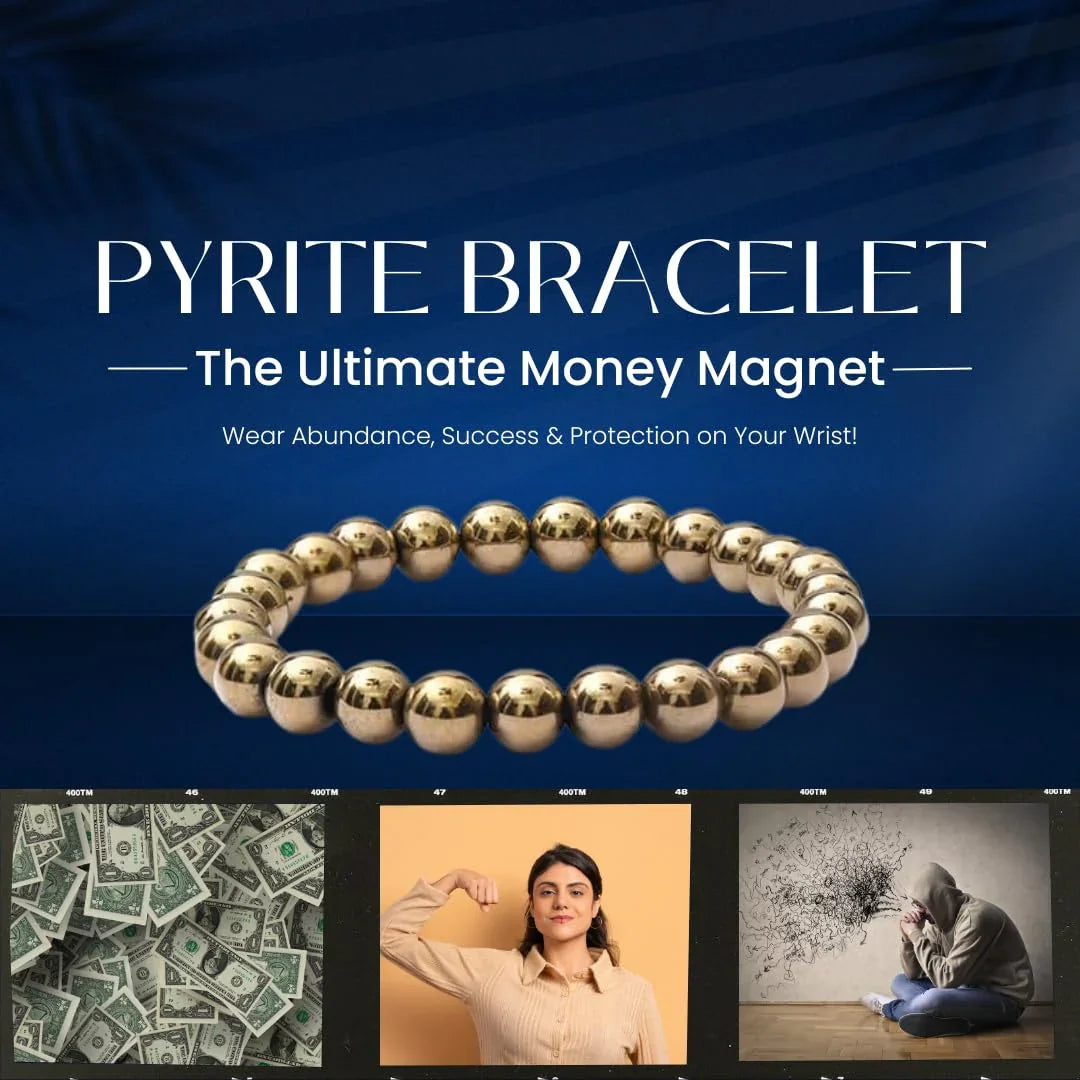 HEALING ZONE Pyrite Bracelet for Women and Men - Golden Pyrite Stone Original Money Magnet Bracelet - Attracts Money, Fame & Good Luck with Crystal Bracelet