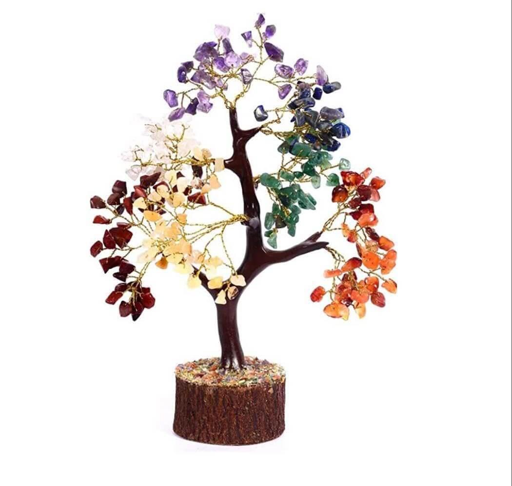 HEALING ZONE 7 Chakra Crystal Tree with Free Protection Bracelet | Natural Healing Crystals for Positive Energy, Spiritual Growth & Protection | Handmade Feng Shui Bonsai Tree for Home Décor & Gifting - HEALING ZONE