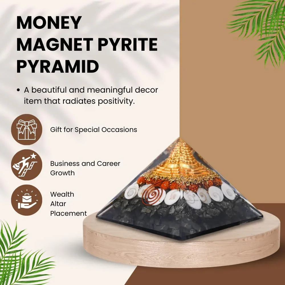 HEALING ZONE Pyrite Pyramid Original - Money Magnet Pyrite Pyramid - Gomti Chakra Original Shree Yantra Laxmi Pyramid,Home Decor, Home Decor Items, Pyrite Laxmi Pyramid, Gift, Wealth Pyramid