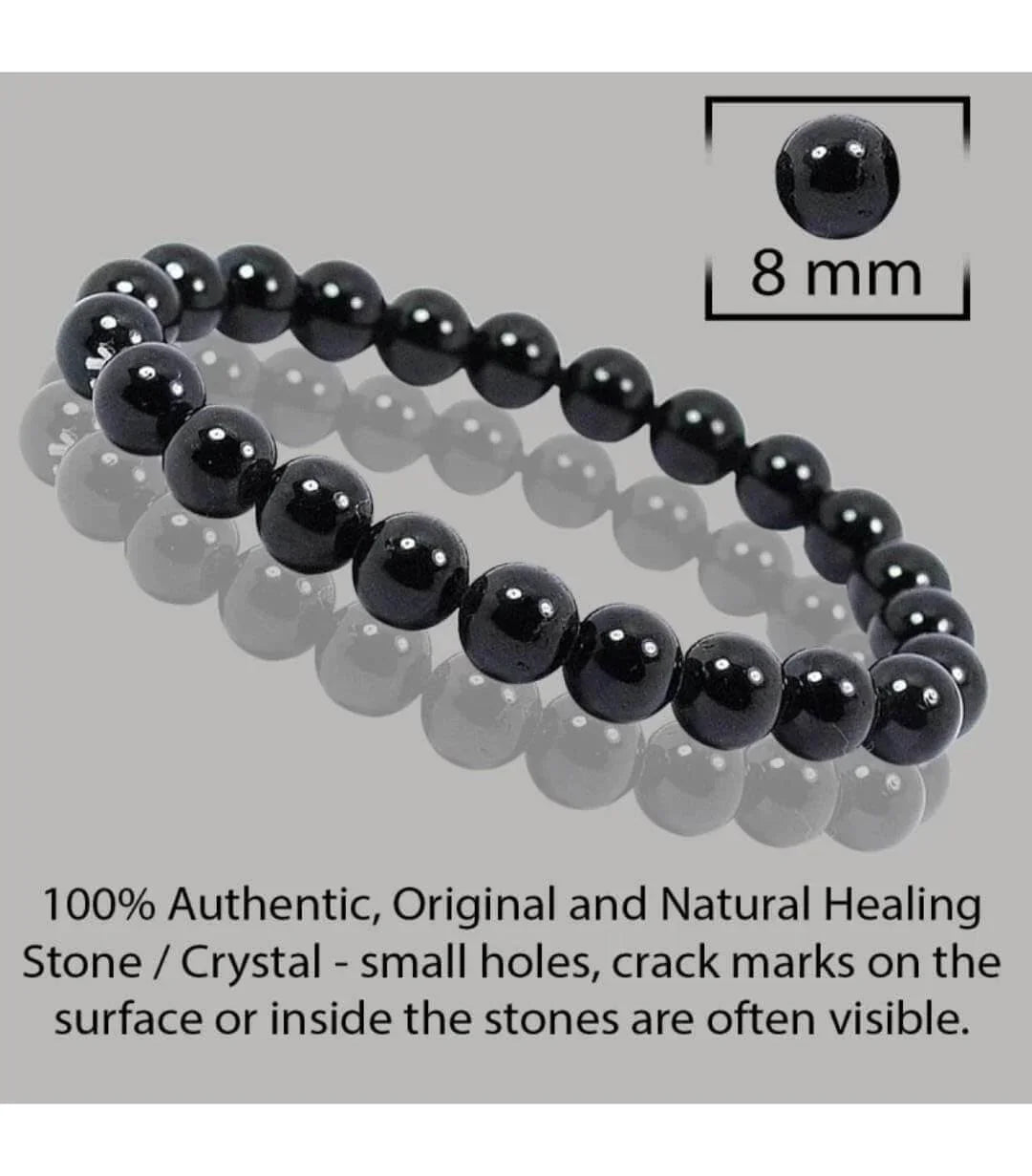 Black Tourmaline Stone Bracelet for Men & Women | Reiki Crystal Healing Bracelet | Protects Against Negative Energy | 8mm Beads | Unisex Stretchable Design - HEALING ZONE