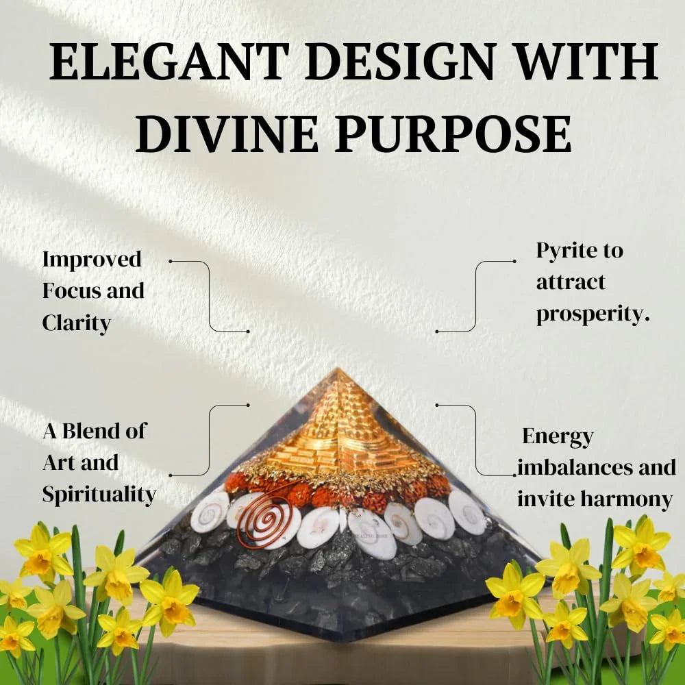 HEALING ZONE Pyrite Pyramid Original - Money Magnet Pyrite Pyramid - Gomti Chakra Original Shree Yantra Laxmi Pyramid,Home Decor, Home Decor Items, Pyrite Laxmi Pyramid, Gift, Wealth Pyramid