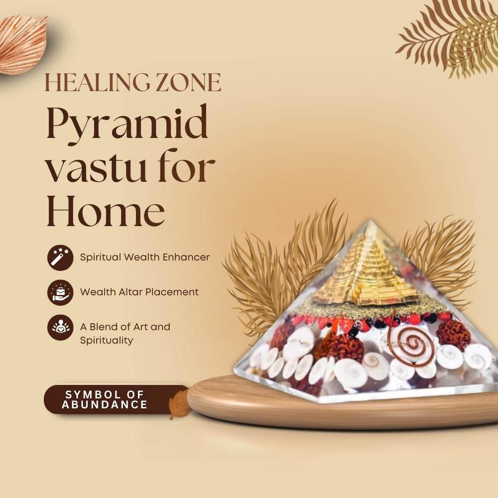 HEALING ZONE Laxmi Pyramid Original, Rudraksha, Gomti Chakra Original Lakshmi Pyramid - 75 mm Pyramid for Diwali Gifts, Vastu Items for Home, Pyramid vastu for Home, Home Decor Items, Puja Items - HEALING ZONE