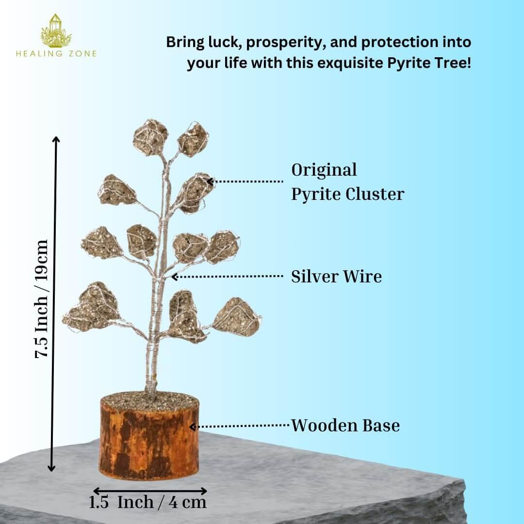 HEALING ZONE Pyrite Crystal Tree for Money - Pyrite Stone Original Tree for Home, Office, Wealth, Confidence, Vastu Correction, Positive Energy, Reiki Healing and Good Luck - 11 Beads