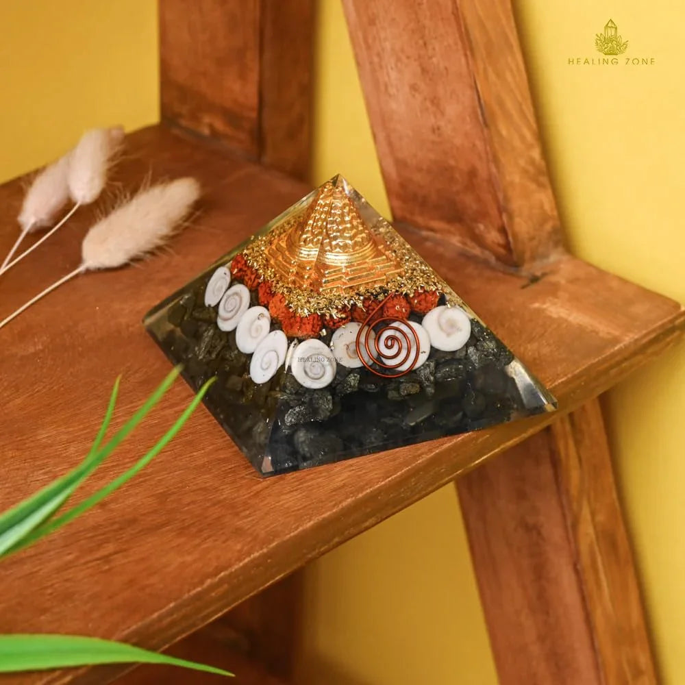 HEALING ZONE Pyrite Pyramid Original - Money Magnet Pyrite Pyramid - Gomti Chakra Original Shree Yantra Laxmi Pyramid,Home Decor, Home Decor Items, Pyrite Laxmi Pyramid, Gift, Wealth Pyramid