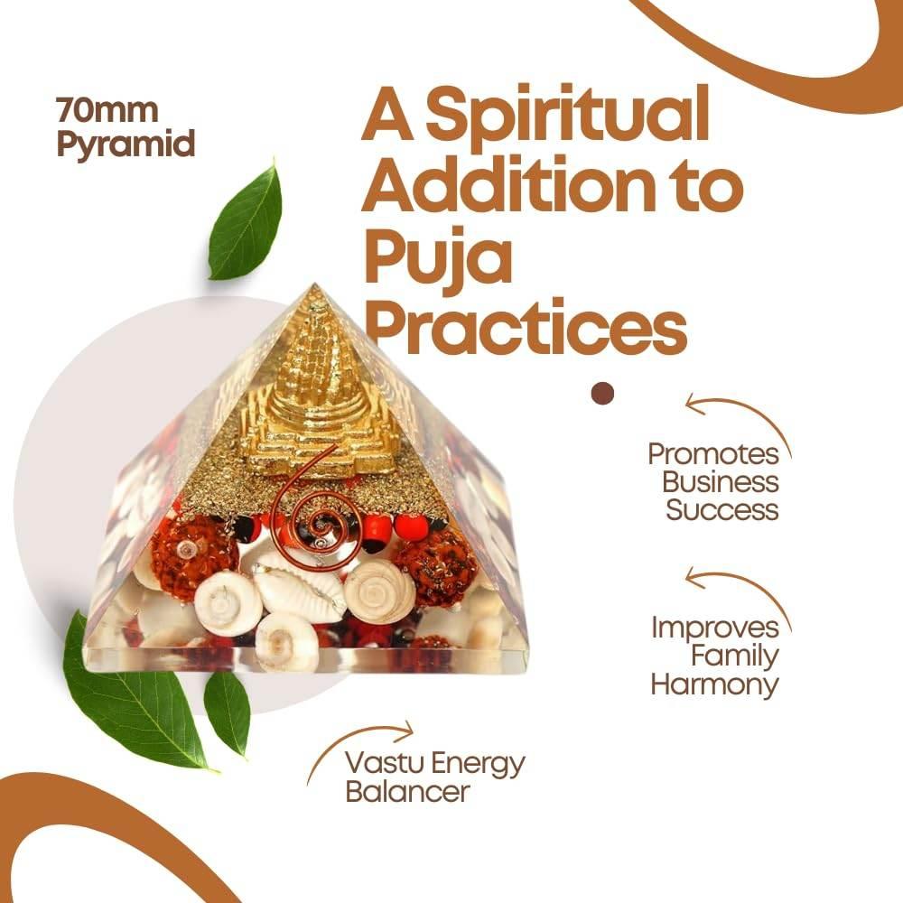 HEALING ZONE Laxmi Pyramid Original, Rudraksha, Gomti Chakra Original Lakshmi Pyramid - 75 mm Pyramid for Diwali Gifts, Vastu Items for Home, Pyramid vastu for Home, Home Decor Items, Puja Items - HEALING ZONE
