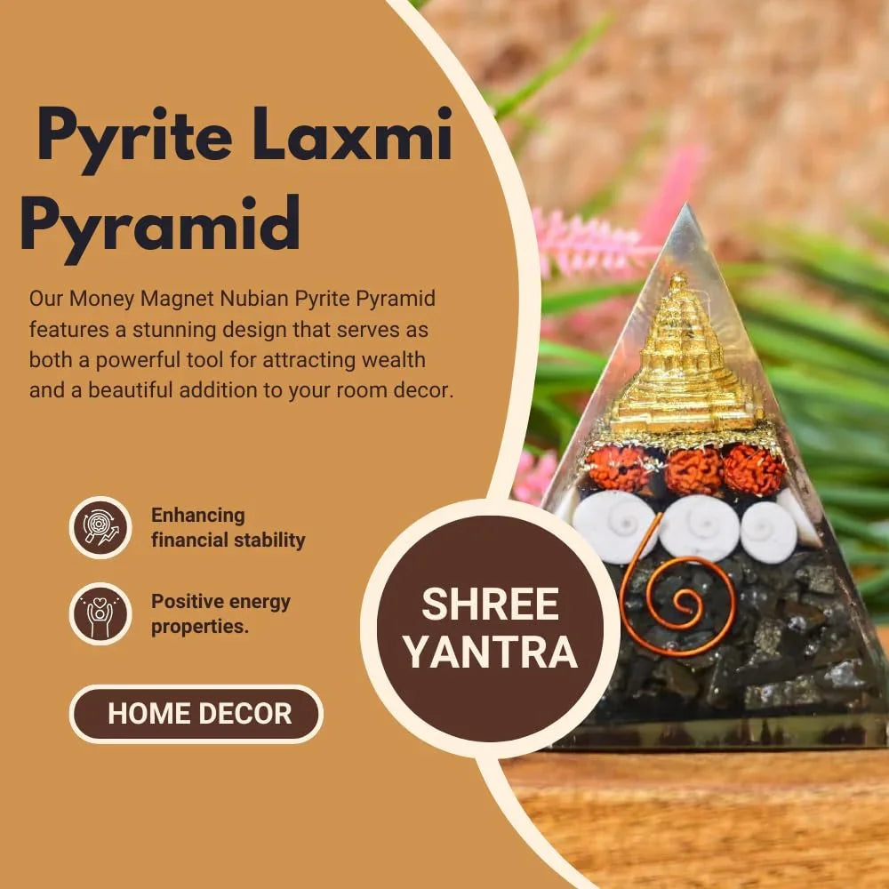 HEALING ZONE Pyrite Pyramid Original - Money Magnet Pyrite Pyramid - Gomti Chakra Original Shree Yantra Laxmi Pyramid,Home Decor, Home Decor Items, Pyrite Laxmi Pyramid, Gift