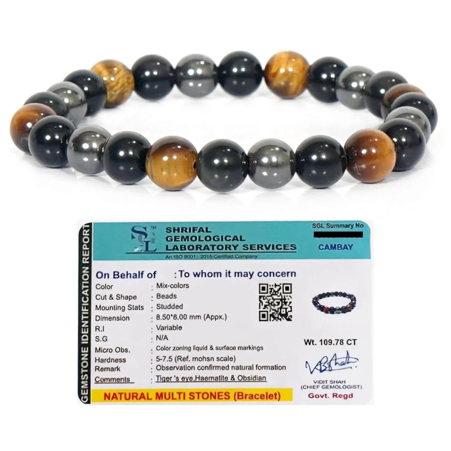 HEALING ZONE Original Triple Protection Bracelet Certified for Men and Women - Natural Energised Tiger Eye Stone, Black Obsidian, Hematite Stone for Power, Protection, Good Luck - 8MM Beads - HEALING ZONE