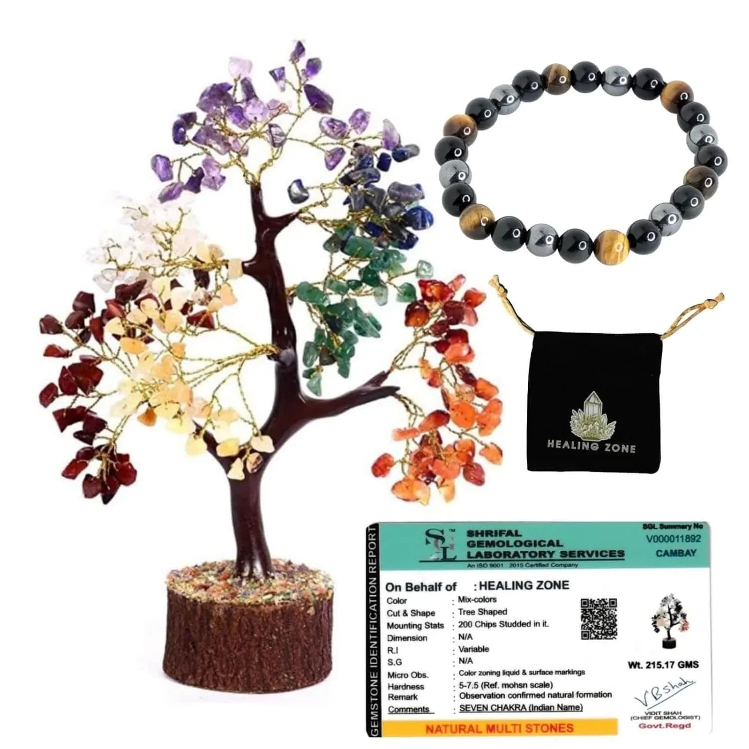 HEALING ZONE 7 Chakra Crystal Tree with Free Protection Bracelet | Natural Healing Crystals for Positive Energy, Spiritual Growth & Protection | Handmade Feng Shui Bonsai Tree for Home Décor & Gifting - HEALING ZONE
