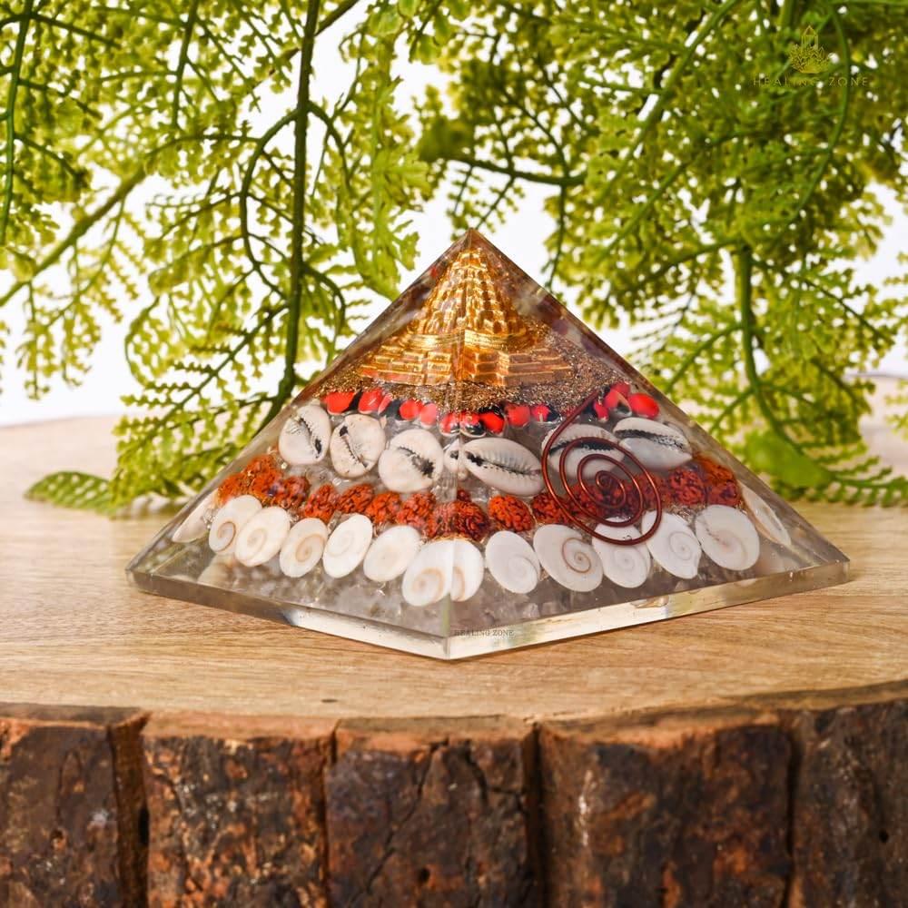 HEALING ZONE Original Crystal Money Magnet Pyramid with Tiger Eye, Pyrite, Green Aventurine & Citrine | Vastu Wealth Enhancer for Good Luck, Prosperity & Money Attraction - HEALING ZONE