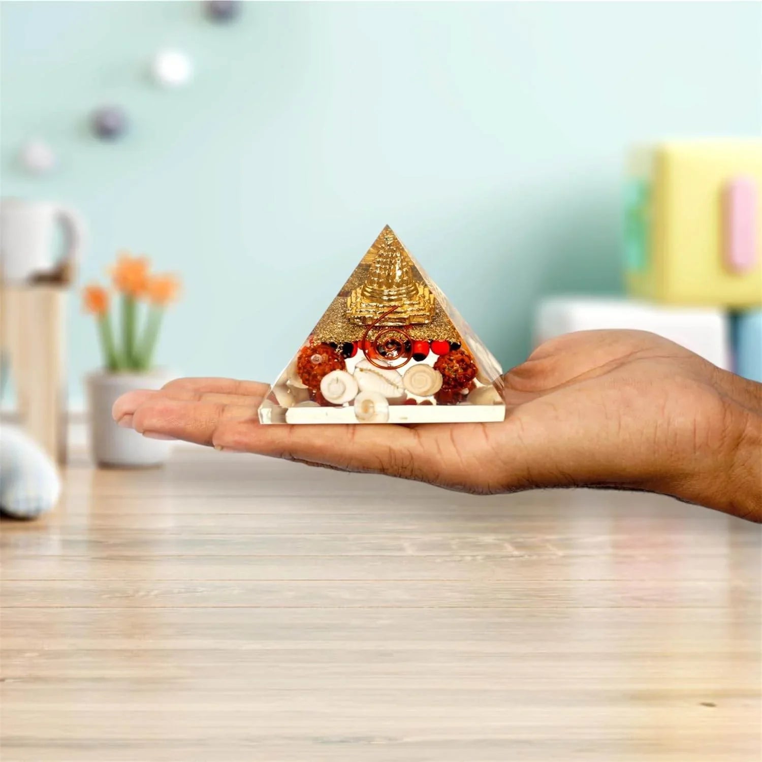 HEALING ZONE Laxmi Pyramid Original, Rudraksha, Gomti Chakra Original Lakshmi Pyramid - 75 mm Pyramid for Diwali Gifts, Vastu Items for Home, Pyramid vastu for Home, Home Decor Items, Puja Items - HEALING ZONE