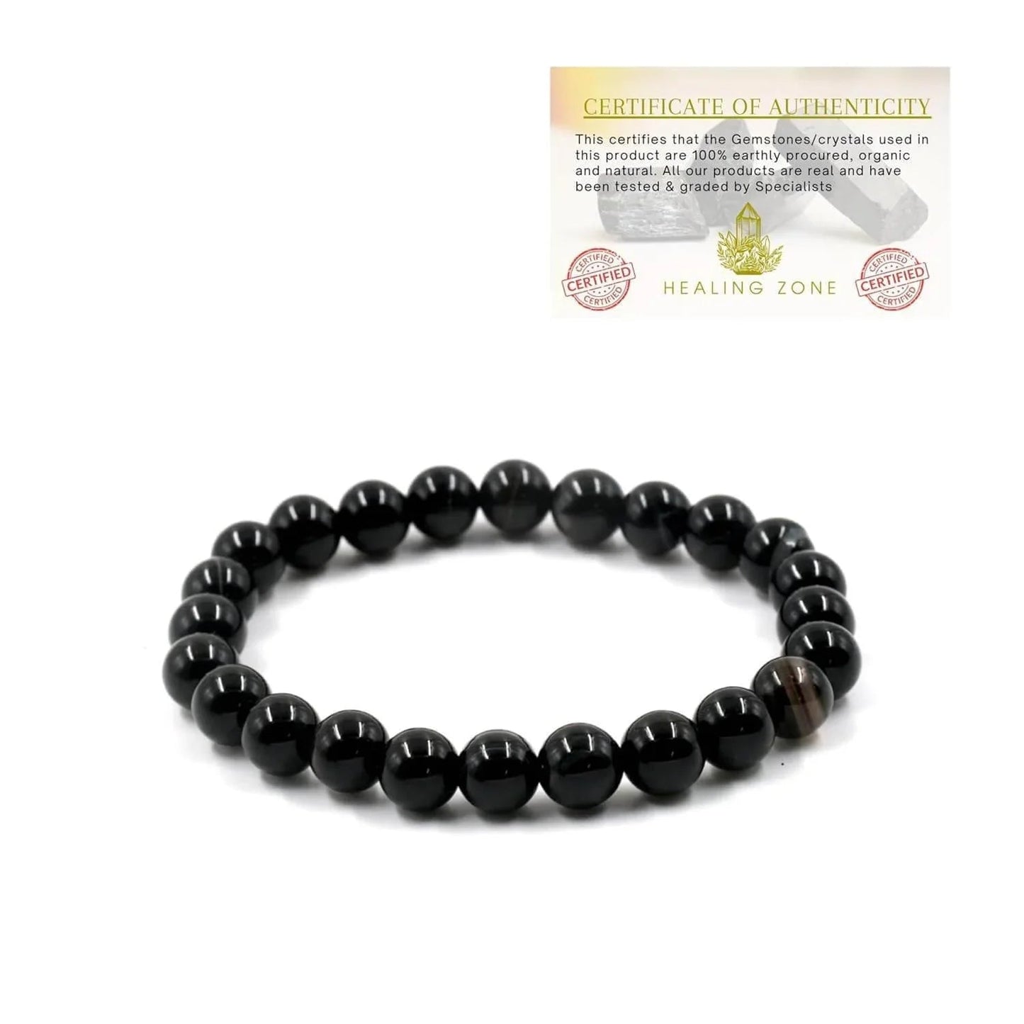 Black Tourmaline Stone Bracelet for Men & Women | Reiki Crystal Healing Bracelet | Protects Against Negative Energy | 8mm Beads | Unisex Stretchable Design - HEALING ZONE