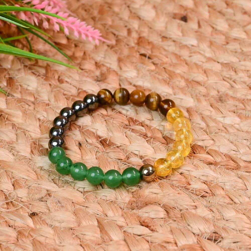 HEALING ZONE Money Magnet Bracelet for Attracting More Money, Wealth, and Prosperity - Unisex Reiki Healing Crystal Bracelet with Citrine, Pyrite, Tiger Eye, Green Aventurine, and Hematite - Pack of 1 - HEALING ZONE