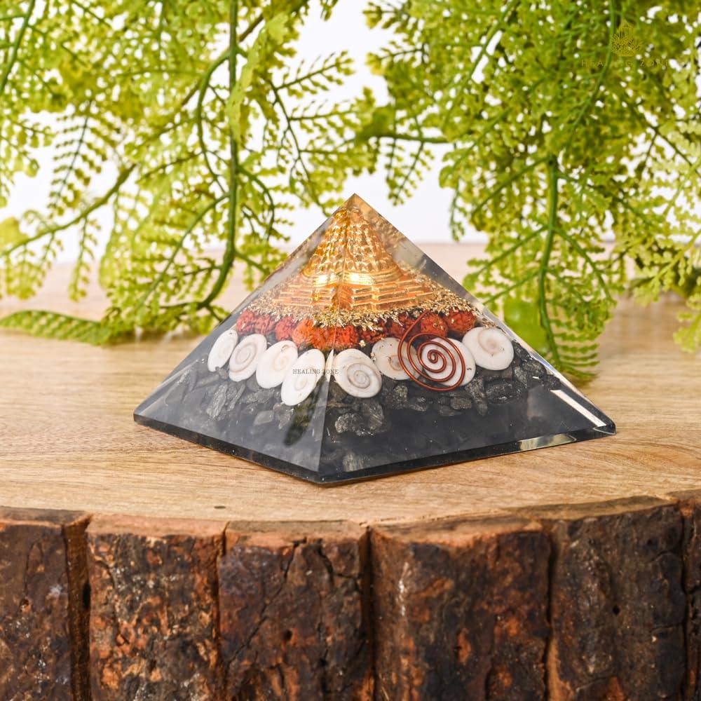 HEALING ZONE Pyrite Pyramid Original - Money Magnet Pyrite Pyramid - Gomti Chakra Original Shree Yantra Laxmi Pyramid,Home Decor, Home Decor Items, Pyrite Laxmi Pyramid, Gift, Wealth Pyramid