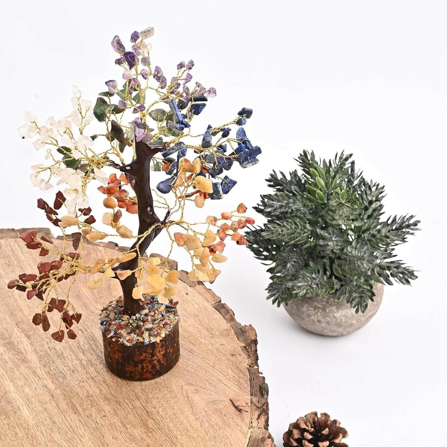 HEALING ZONE 7 Chakra Crystal Tree with Free Protection Bracelet | Natural Healing Crystals for Positive Energy, Spiritual Growth & Protection | Handmade Feng Shui Bonsai Tree for Home Décor & Gifting - HEALING ZONE