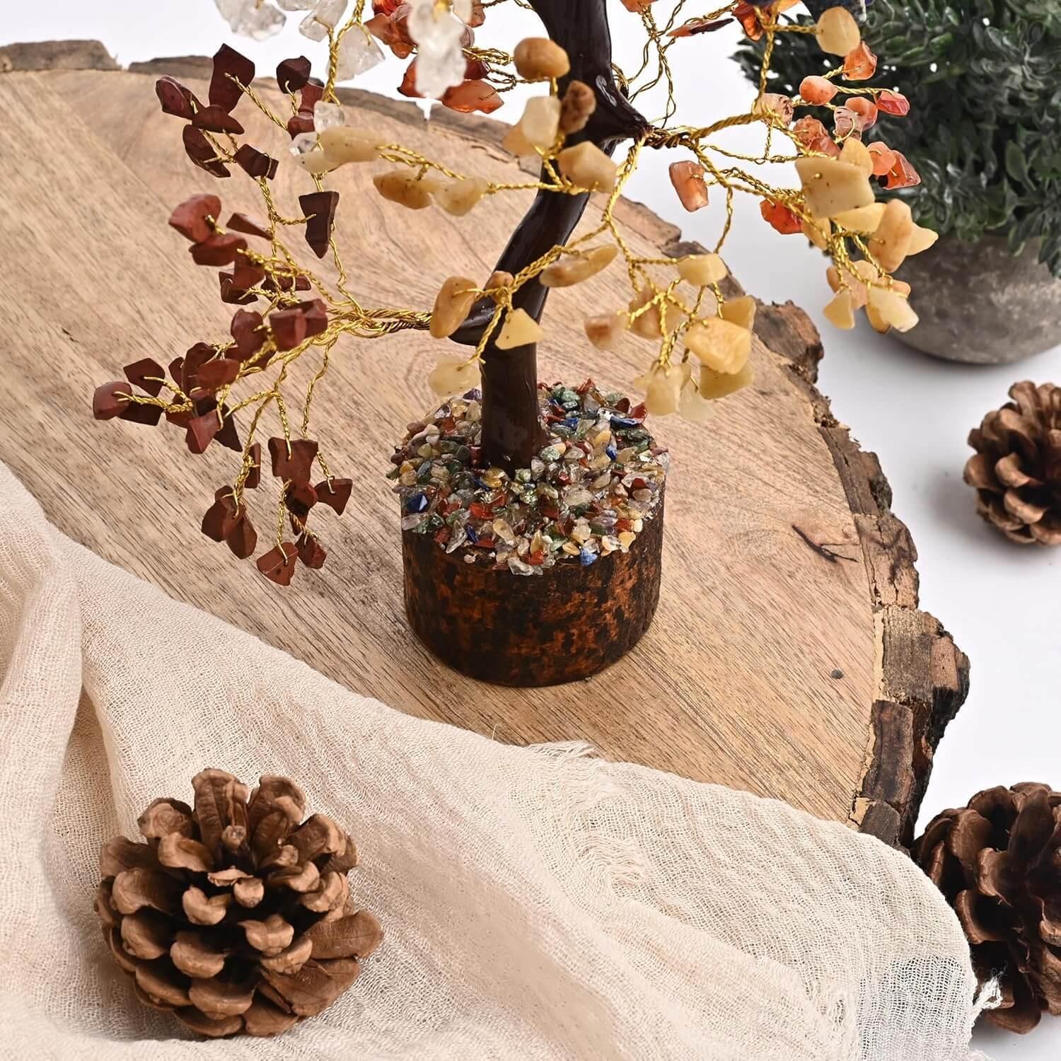 HEALING ZONE 7 Chakra Crystal Tree with Free Protection Bracelet | Natural Healing Crystals for Positive Energy, Spiritual Growth & Protection | Handmade Feng Shui Bonsai Tree for Home Décor & Gifting - HEALING ZONE